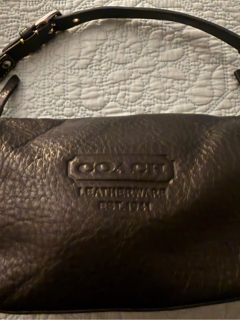 Coach Black  Pebbled Leather vintage baguette Shoulder Bag with Embossed Logo